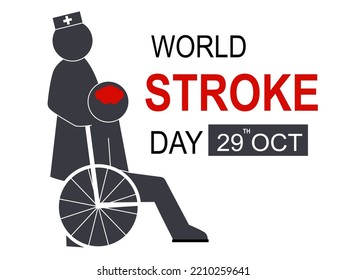 World Stroke Day Banner, Silhouette Of Stroke Patient On Wheelchair With Nurse On White. Design For Banner And Poster, Flat Vector Illustration. 