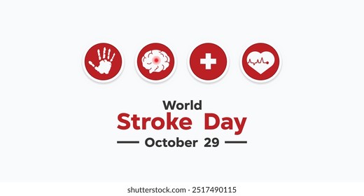 World Stroke Day. Hand, brain, plus icon and heart. Great for cards, banners, posters, social media and more. White background.