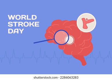 World stroke day illustration, flat background. Brain and stroke concept.