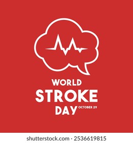 World Stroke Day. October 29. Brain line icon. Flat design vector. Red background. Eps 10.