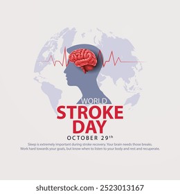 World stroke day with red Brain and world sign. abstract vector illustration design