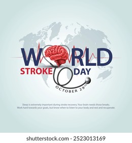 World stroke day with red Brain and world sign. abstract vector illustration design