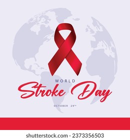 World stroke day. Red color ribbon symbol vector illustration. Suitable for templates, web, social media, greeting cards etc