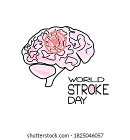 World Stroke Day, Schematic representation of the human brain and hemorrhage, thematic inscription, vector illustration for design