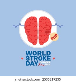 Día Mundial del Trazo, ilustración del cerebro de la vista superior con fondo azul. Adecuado para carteles y Anuncios