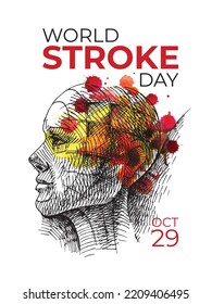 World Stroke Day, Vector Illustration, October 29, Blood supply of brain, Vector layout design