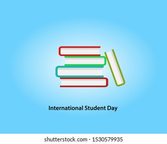 World Student Day, with a blue background, stacks of colorful books, and black writing