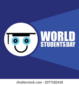 World Student Day concept on blue background. Template for banner, poster, card, with text inscription