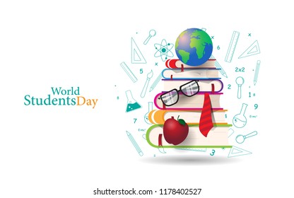 world students day concept with book, globe, and more