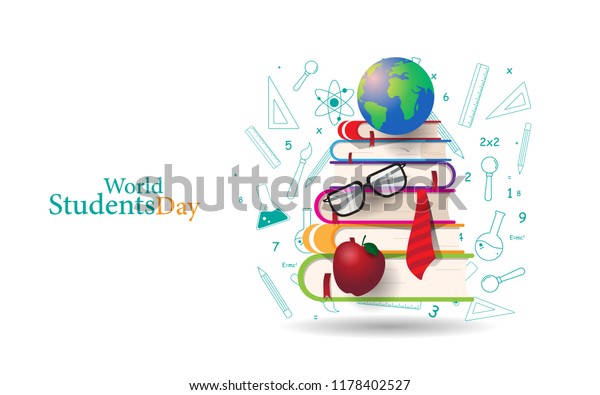 world\
students day concept with book, globe, and\
more