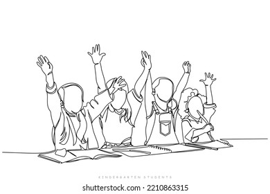 world students day line art vector graphic. Kindergarten students. Junior students. Little excited students. Learning together. Nursery class. Prep class. Primary class. Joy. Happy kids line art