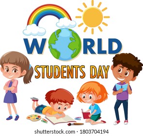 World Students Day Logo Or Banner With Group Of Childrens Illustration