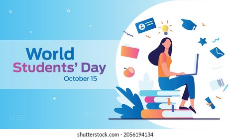 World Students Day October 15 Business Brochure Flyer Banner Design Horizontal Template Vector, Cover Presentation Abstract, Modern Publication Poster And Flag-banner.