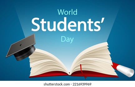 World students day open book, vector art illustration.