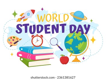 World Students Day Vector Illustration on October 15 with Student, Book, Globe and More for Web Banner or Poster in Kids Cartoon Background Design