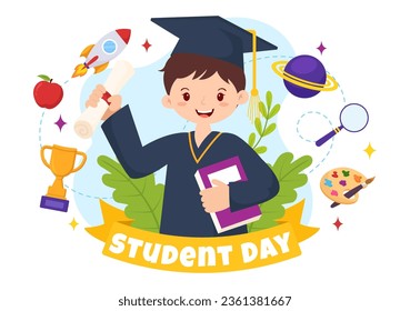 World Students Day Vector Illustration on October 15 with Student, Book, Globe and More for Web Banner or Poster in Kids Cartoon Background Design