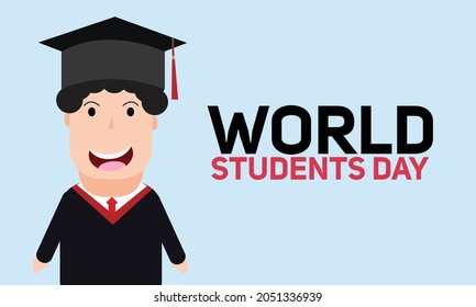 World Students Day Vector Illustrator with Flat Cartoon Boy Vector