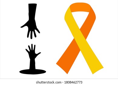 World Suicide Prevention Day, 10 September. Two Hands Holding And Draft With A Ribbon Of Consciousness. Stock Vector Illustration. White Background
