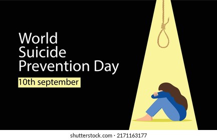 World Suicide Prevention Day. 10 September. Depressive Woman Wants To Commit Suicide By Hanging In The Rope. Sad Teen Female Think About Death. 