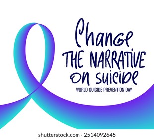 Cartel temático del Día Mundial para la Prevención del Suicidio con Ilustración vectorial de cinta. Cambie la narrativa sobre el suicidio en el texto escrito a mano. Anuncio de mensajes sobre salud mental.