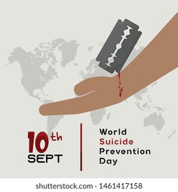 World Suicide Prevention Day Vector design with razor blade and bleeding hands