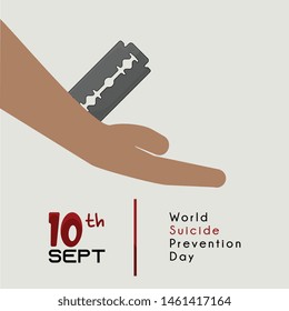 World Suicide Prevention Day Vector design with razor blade and bleeding hands