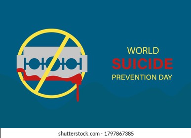 Concepto vectorial del Día Mundial de la Prevención del Suicidio: afeitadora sangrienta en el interior sin signo sobre el fondo azul oscuro