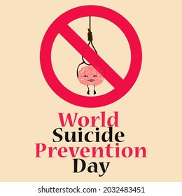 Día Mundial de la Prevención del Suicidio, Ilustración vectorial de un cerebro suicida con dibujos animados, cuerda colorida para la web, impresión, cartel, logo, tarjeta de saludo.