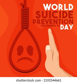 World suicide prevention day. Vector illustration of resisting suicide. Red background. September 10.