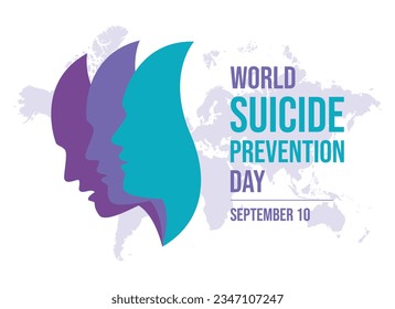 Ilustración vectorial del Día Mundial de la Prevención del Suicidio. Cara humana con vector de icono de depresión. Símbolo de salud mental. Cara masculina triste en el elemento de diseño de perfil. 10 de septiembre cada año. Día importante