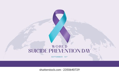 World suicide prevention day. Vector illustration of blue combination purple ribbon. September 10th. Suitable for banners, web, greeting cards, social media etc
