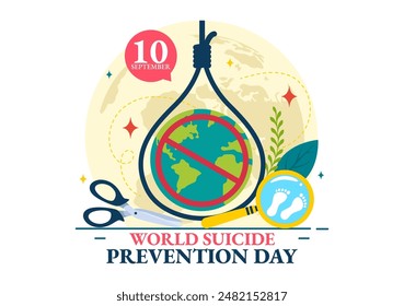World Suicide Prevention Day Vector Illustration on September 10 with a Hanging Rope and Hands to Prevent Suicides in a Flat Cartoon Background
