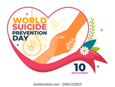Ilustración vectorial del Día Mundial de la Prevención del Suicidio el 10 de septiembre con una cuerda colgante y las manos para prevenir los suicidios en un fondo plano de dibujos animados