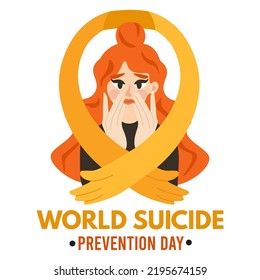 World Suicide Prevention Day. Women With Yellow Ribbon For 10th September. Vector Illustration