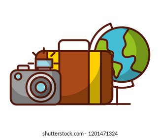 world suitcase and camera travel vacations
