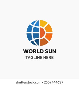 World sun logo template in simple flat style, Earth and solar vector illustration
