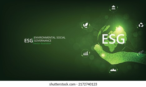  World sustainable environment.Green earth for Environment Social and Governance. Solving environmental, social and management problems with figure icons. 