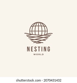 World symbol in nest creative logo design concept. Vector illustration