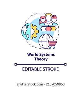 World Systems Theory Concept Icon. Worldwide Interdependent Economics Abstract Idea Thin Line Illustration. Isolated Outline Drawing. Editable Stroke. Arial, Myriad Pro-Bold Fonts Used