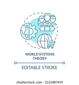 World Systems Theory Turquoise Concept Icon. Worldwide Interdependent Economics Abstract Idea Thin Line Illustration. Isolated Outline Drawing. Editable Stroke. Arial, Myriad Pro-Bold Fonts Used