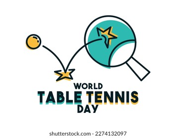 World Table Tennis Day design on white background. April 23. Line. Outline. Poster, banner, card, background. Eps 10.