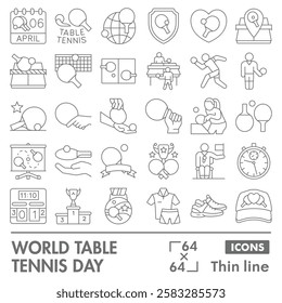 World table tennis day symbols collection or sketches. tennis game theme icons in thin line style signs for web and app. Vector graphics isolated on white background