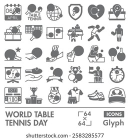 World table tennis day symbols collection or sketches. tennis game theme icons in glyph style signs for web and app. Vector graphics isolated on white background