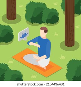 World tai chi and qigong day isometric background with man in lotus pose vector illustration