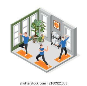 World Tai Chi And Qigong Movement Day Isometric Composition With People Training Indoor Vector Illustration