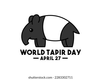 World Tapir Day. April 27. Cute Tapir. Line. Outline. Doodle. Poster, banner, card, background. Eps 10.