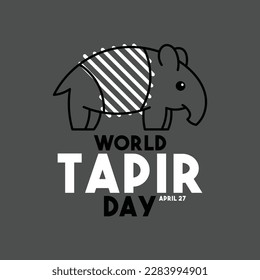 World Tapir day. April 27. Tapir line icon. Abstract line. Doodle. Flat design vector. Poster, banner, card, background. Eps 10.