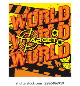 World Target Typography Patch V62 Patch Streetwear, Urban Design Orange and Black Colors Patch Commercial Use