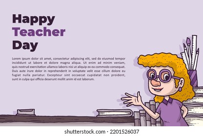 World teacher day banner illustration with teacher smile on the board illustration editable
