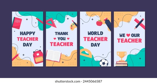 World Teacher Day Social Media Template Collection. School Time Announcement Set